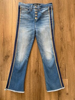 Veronica Beard Jeans 26 High Rise Side Stripe Raw Hem Designer Denim